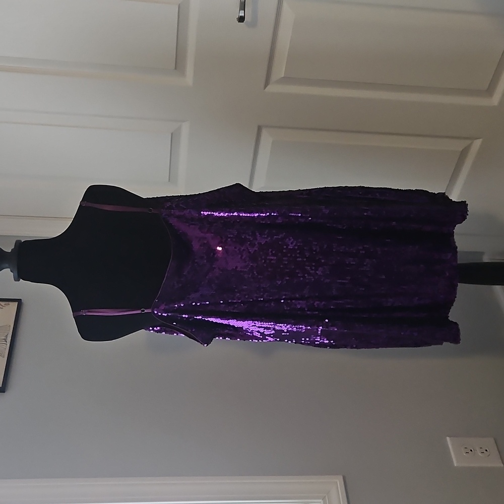 Allegra K Purple Sequin Mini Dress 3X - Picture 2 of 5